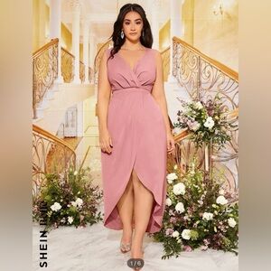 NEW SHEIN BELLE PLUS SURPLICE NECK TULIP HEM BRIDESMAID DRESS